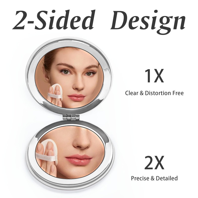 MLLXX Compact Mirror for Purse, PU Leather Round Shell, Double-Sided