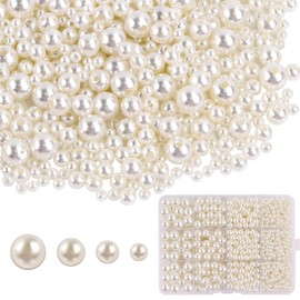 1480 Beads for Threading Pearl, 4 6 8 10 mm Beads for Bracelets Crafts Round White Faux Pearls for Necklace Bracelets Jewellery Making (White Pearls)
