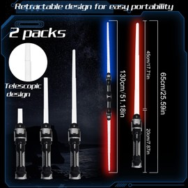 2 x Children's Lightsabers, Double Blades Lightsaber, RGB 7 Colour Metal Lightsaber with Film Sound Effect Mode, 2-in-1 Lightsaber, Retractable Lightsaber, for Party Bags, Children's Birthday Parties