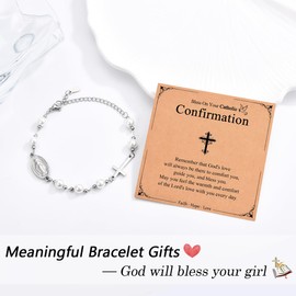 Shuxin Confirmation Gifts for Girls, Cross Bracelet for Teen Girls, Catholic Religious Gifts for Her, Virgin Mary Pearl Bracelet, Christian Birthday Inspirational Jewellery Present for Women