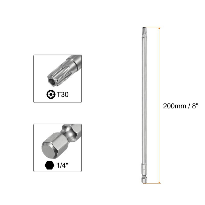 sourcing map 1pcs T30 Security Torx Bit 1/4" Hex Shank