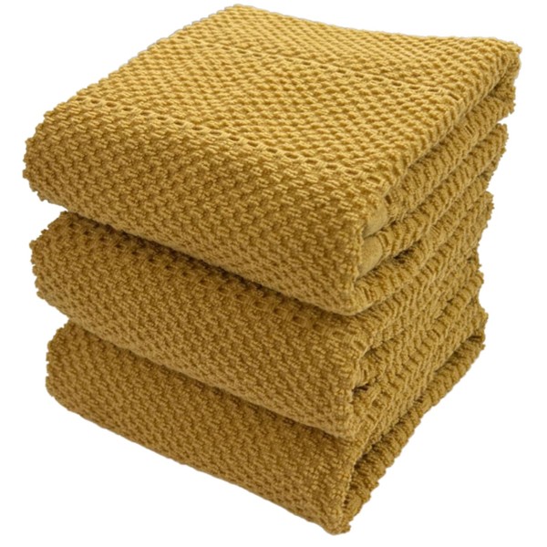 Gold Yellow Textured Kitchen Dish Towels 100% Cotton Cloth Soft