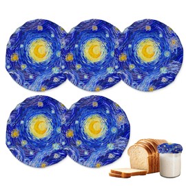VinCent Van-Gogh Starry Night Sourdough Starter Jar Covers Reusable,Breathable Fabric Lids for Mason Jars,Wide Mouth and Regular Mouth(5 Pack)