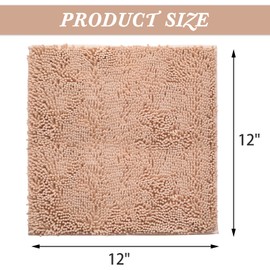 Non-Slip Bath Rug,Extra Soft Microfiber Bedroom Shag Carpet with Anti-Slip Backing,Water/Dust Absorbent Fast Dry Shower Mat,Sound Insulated Stairs Pad,Machine Washable (Camel,12 x 12 Inches)
