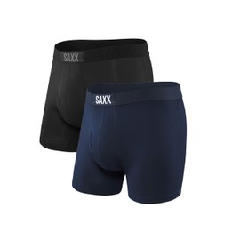 SAXX Underwear Co. Men's Ultra Super Soft Boxer Brief Fly 2Pk, Black/Navy, Large