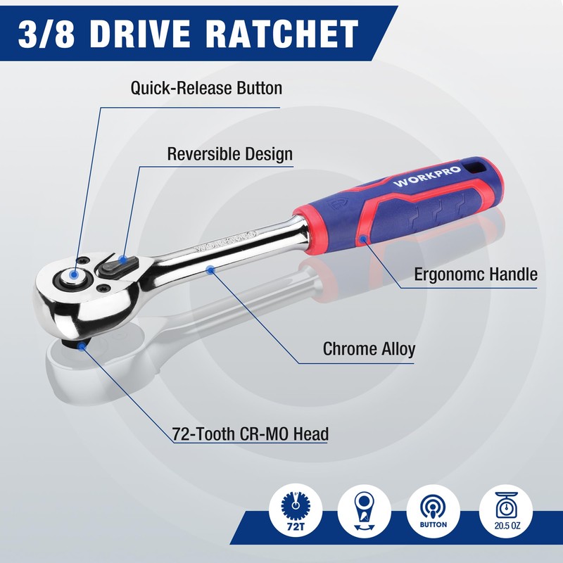 WORKPRO 32-Piece 3/8-inch Drive Metric Sockets and Ratchet-Including 30 Metric