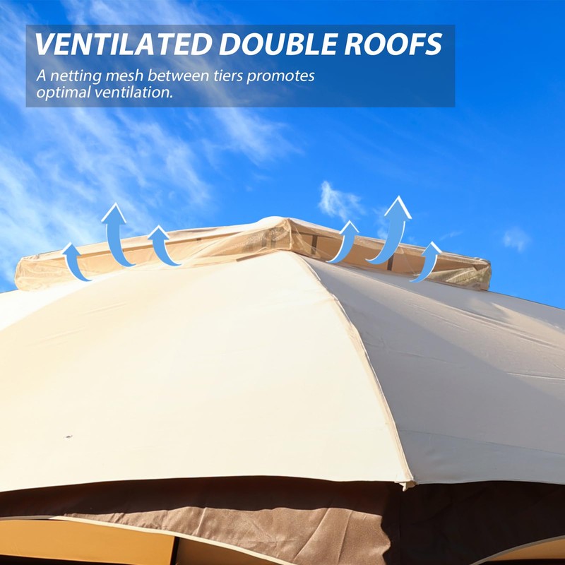 Aoodor 10 x 12 ft Patio Gazebo Canopy Fabric Replacement,