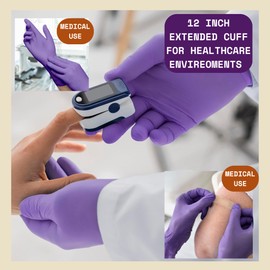 100 Pack –Extra Strong Disposable 12-Inch - Extended Long Cuff Purple Nitrile Examination Gloves - Powder-Free, Latex-Free Food, Medical & Industrial Grade– Medium