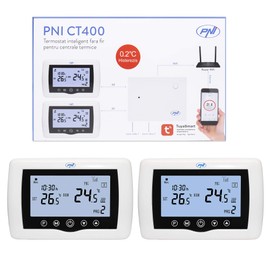 PNI Smart Thermostat CT400 Wireless, with WiFi, 2 Zone Control via Internet, for Central Heating, Pumps, Solenoid valves, APP TuyaSmart, Hysteresis 0.2 Degrees C, White, One Size