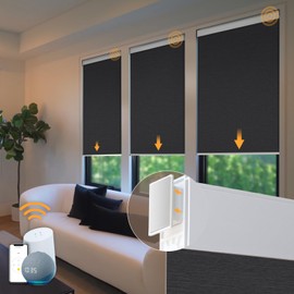 Motorized Blackout Blinds - Automatic Cordless Roller Shades with Remote Control (Black, 35 x 72)