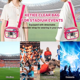 KETIEE Clear Bag for Stadium Events: Clear Crossbody Bag Stadium Approved Clear Purse for Women with Adjustable Detachable Strap A/Mesh Pounch for Concerts Football Games(Rose Pink)