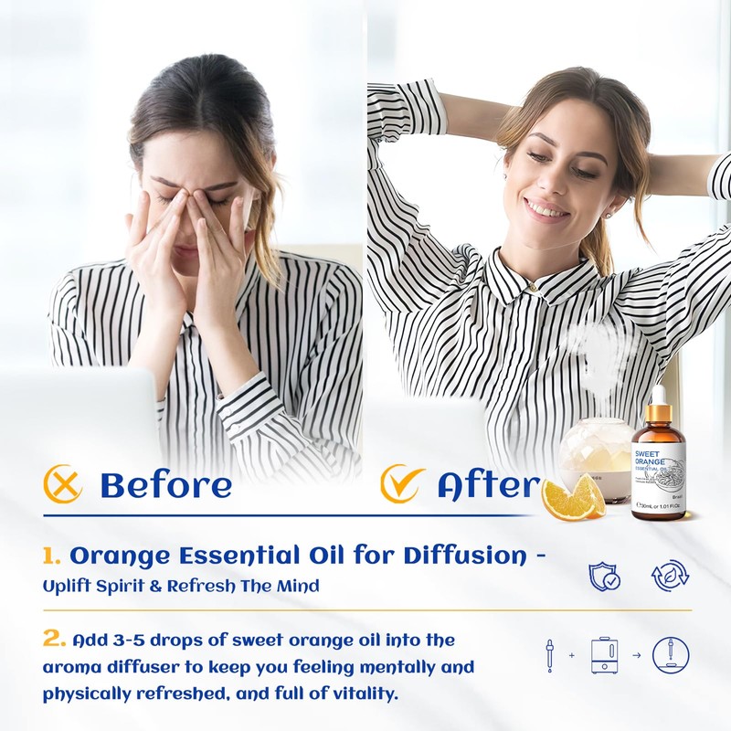 HIQILI 30ML Sweet Orange Essential Oil - Pure and Natural