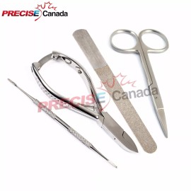 PRECISE CANADA Podiatry Chiropody Instruments 4pc Set - Cuticle Nail Cutter,Scissor