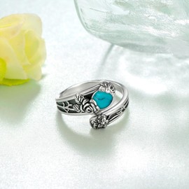 Feijiesi Rose Spoon Rings Sterling Silver Opal/Blue Opal/Turquoise Thumb Rings Vintage Thumb Rings for Women, Sterling Silver, Turquoise