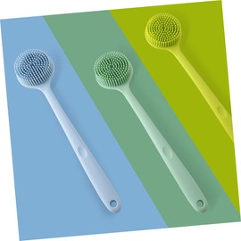 PACKOVE 1pc Long Handle Silicone Shower Brush Dual Sided Bath Scrubber for All Skin Types Ergonomic Design for Easy Use Includes Random Color Hook for Family Bathing and Random Color
