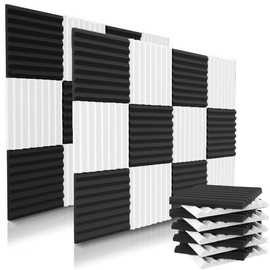 12/24/36/48 Pack Acoustic Foam Panels for Wall Black&White, 1" X 12" X 12" Soundproofing Soundproof Noise Reducing Wall Acoustic Foam, High Density Flame Retardant Universal for Home Work Recording Studios Gaming Meeting Room:_Black_24 Pack