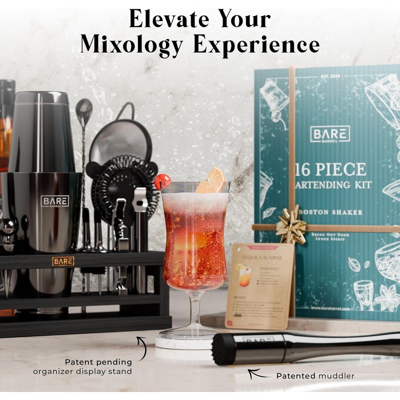 BARE BARREL® Mixology Bartender Kit Bar Set | 16-Piece Cocktail