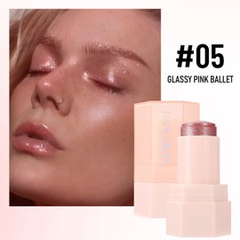 SWETIYOU Crystal Jelly Glaze Stick 3 in 1 Cream Highlighter Eye Shadow Stick Shimmer Lip Balm, Easy Blend & Long Lasting, For Face and Body(05)