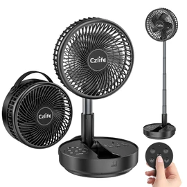 Czlife F9 Portable Fan, 10000mAh Rechargeable Battery Powered for Travel Sleeping Camping Bedroom Outdoor, Cordless Floor Desk Fan, Oscillating Folding USB Fan with Remote, 4 Speed, Timer, 7.7"
