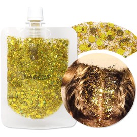 DAGEDA 40ml Body Glitter Gel, Face Glitters Body Gel Sequins Shimmer Liquid Eyeshadow, Chunky Glitter for Face Hair Nails, Holographic Cosmetic Laser Powder Festival Glitter Makeup (Gold)
