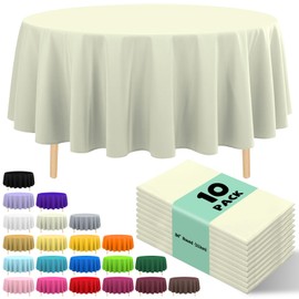 JHDZDHY 10 Pack Premium Disposable Plastic Tablecloth 84" Round Table Cover for Birthdays Weddings Christmas Anniversary Buffet Table (Beige)