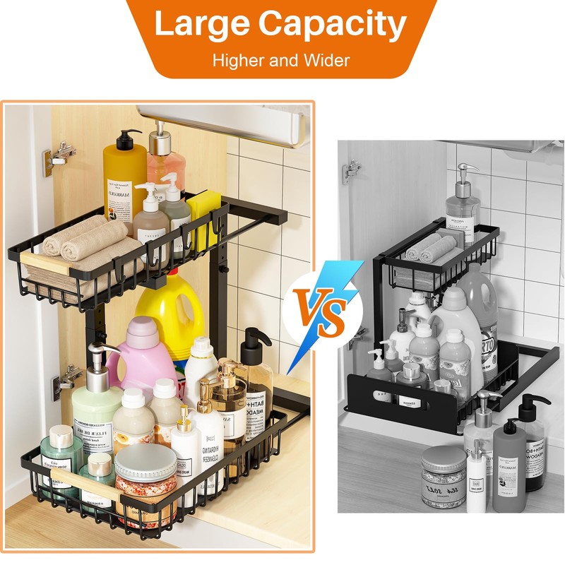 REALINN Under Sink Organizer, 2 Pack Height Adjustable Under Sink