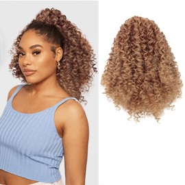 Kinky Curly Drawstring Ponytail Hair Extensions 12 Inch, Thick Fluffy Synthetic Ponytail for Black Women, No Glue Quick Install, Natural Looking Hairpiece for Daily Use #30/27