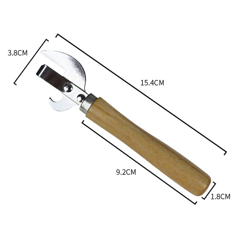Manual Can Opener with Wooden Handle Stainless Steel Convenient and