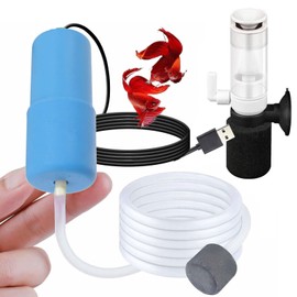 Petta Portable Mini USB Air Pump for Fish Tank,Quiet Oxygen Air Pump for Shirmp Nano Fish Tank & Transporting Aquatic with Sponge Filter, Air Stone, Silicone Tube PA152-2