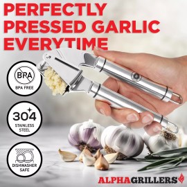 Alpha Grillers Garlic Press Stainless Steel - Premium Garlic Mincer with Sili...