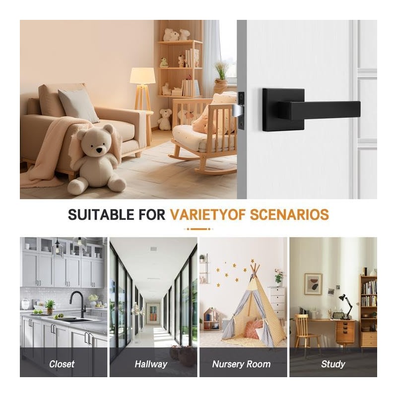 Probrico 4 Pack| Square Passage Levers Matt Black Hall and