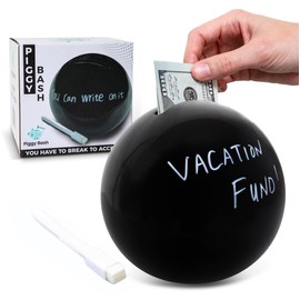 Piggy Bash Break to Open Piggy Bank for Adults and Kids, Must Break to Access Money, Dry-Erase Marker to Customize, Money Saving Box to Help Save, Cash and Coin Bank with One Opening (Black, Medium)