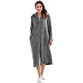 Richie House Long Zipper Robe for Womens Soft Premium Flannel Fleece Bathrobe RHW2856-E-S