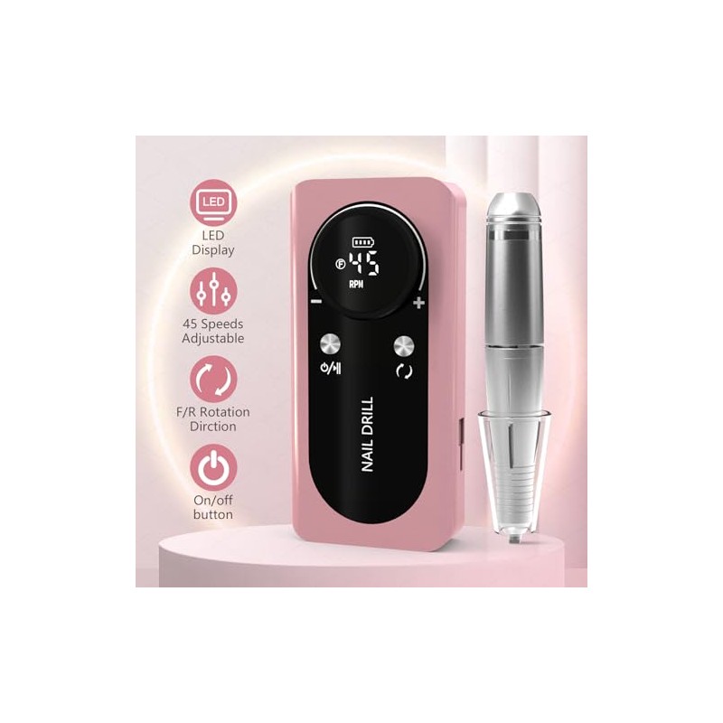Taladro eléctrico inalámbrico para uñas, 45000 RPM, portátil.
