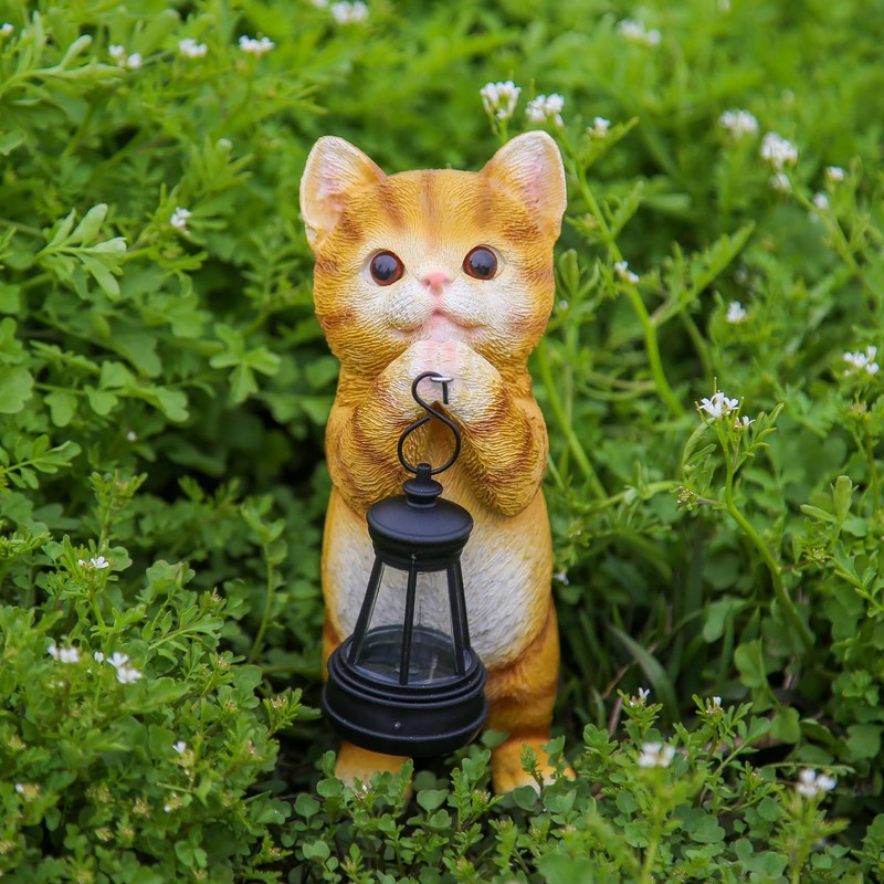 GKWRZXBK Solar Cat Garden Statue - Adorable Orange Tabby Figurine