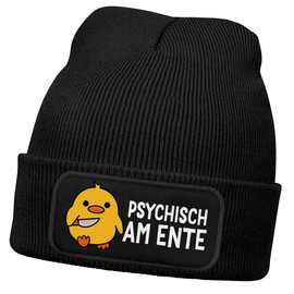 MoonWorks® Men's Beanie with Patch Knitted Hat Saying Meme Psychical on the Duck Funny Hat Men, black, Unit size