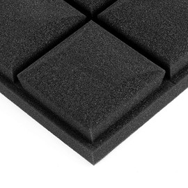 JBER 24 Pack 2" X 12" X 12" Acoustic Foam Panels,Soundproofing Wall Studio foam Panels wedges,Sound Insulation Absorbing Acoustic Treatment,9 Blocks Beveled Mushroom Fireproof Design - Black