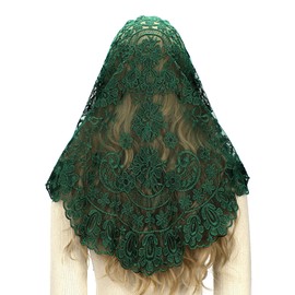 Bozidol Chapel Orthodox Head Coverings Mass Veils for Funeral Vintaged Soft Lace Mantilla Iglesia Velos with Gift Box (Green)