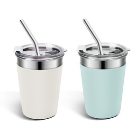 Ymmy Sam 2pcs Stainless Steel Cups,Spill-proof Tumblers Dishwasher Safe, Unbreakable Metal Cups with Heat-insulated Sleeves for Cold and Hot drinks 12oz