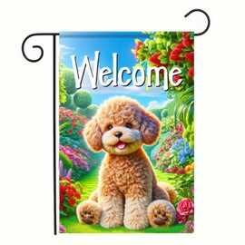 BlissYard Poodle Welcome Spring Summer Garden Flag 12x18 Double Sided Small Garden Yard House Flags Outside Outdoor Summer Porch Lawn Decoration Decor
