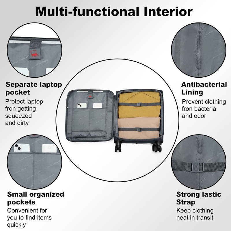 Kono Small Carry On 22x14x9 Softside Airline Approved Luggage with