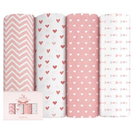 Yoofoss Pack of 4 Baby Swaddling Cloths 120 x 120 cm Cotton and Bamboo Swaddle Blanket Cloths as Baby Blanket Muslin Towels Bath Towel Wrap Blanket
