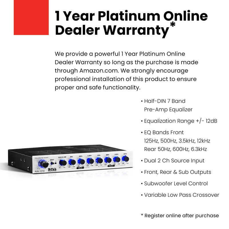 BOSS Audio Systems AVA1210 Car Equalizer - 7 Band Pre-Amp