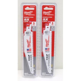 Milwaukee 6" WRECKER Reciprocating Saw Blade 48-00-5701 (5pk) 2- Sets - NEW