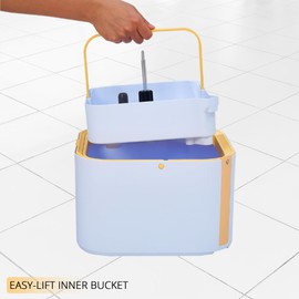 True & Tidy® TrueClean Mop and Bucket System Plus with New Easy Lift Inner Bucket, Self Wringing, Separates Clean from Dirty Water, Folding Mop Head, Dual Brush System, 6-pc Machine Washable Pads