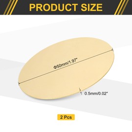 Sourcing Map 2Pcs H62 Brass Round Disc, 0.02"(0.5mm) Thick, 2"(50mm) Dia, for Metal Stamping DIY Crafts