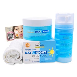 Eternite Skincare Set with Cotton Face Cloth – Day & Night Cream Duo 80ml with Retinol & SPF 15, Face Mask 105ml with Vitamin C, Niacinamide or Hyaluronic Acid, for Hydrated & Radiant Skin (Hydration)