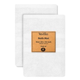 Textila Towel Bath Mat - Large Size 22x34 Inches - Pack of 2 - White Color - Highly Absorbent Cotton Terry Towel Bath Mat for Bathroom.