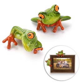 Sumnacon 2 Pcs Resin Frogs Decor Office Desk Toy Frog for Computer Monitor Desk Decoration, Front and Side Style