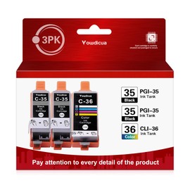 Vowdicua PGI-35 CLI-36 Ink Cartridge 3-Pack (2 Black, 1 Color) Compatible Replacement for Canon 35 36 Ink Cartridge to use with PIXMA iP100, iP110, TR150 Printer